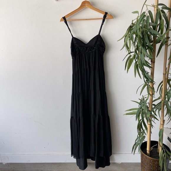 BCBG Dress Womens Small Black Sequin Tiered Boho Grunge Maxi Formal Event Knit - Picture 7 of 11